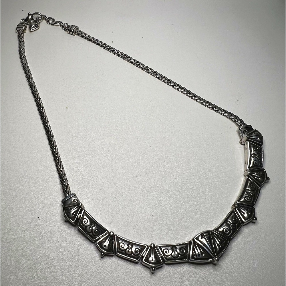 Brighton Brea Retired Silver Tone Geometric Scroll Link Collar Necklace